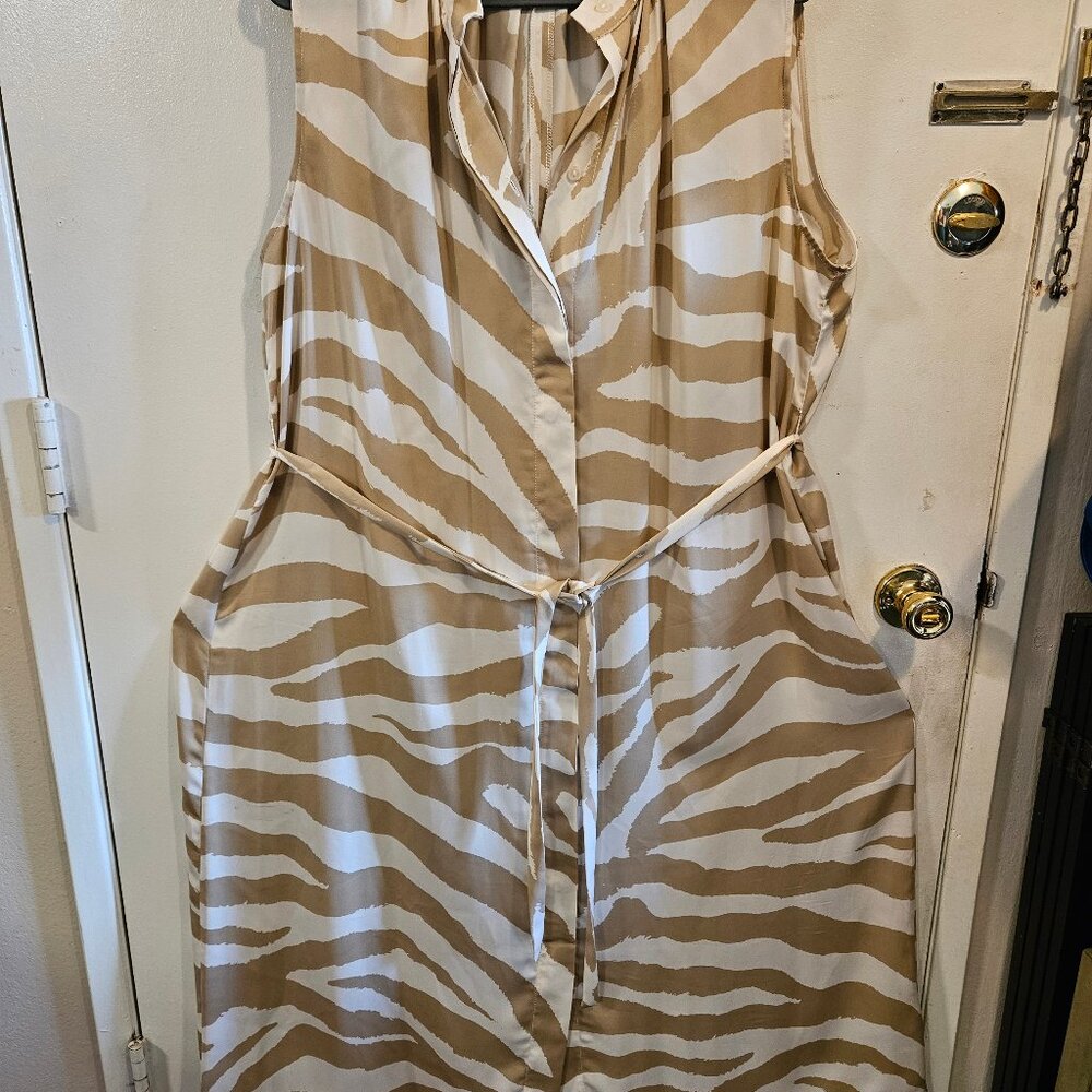 H&M Tan and Cream Colored Dress - Satin or Silk Textured Long Dress